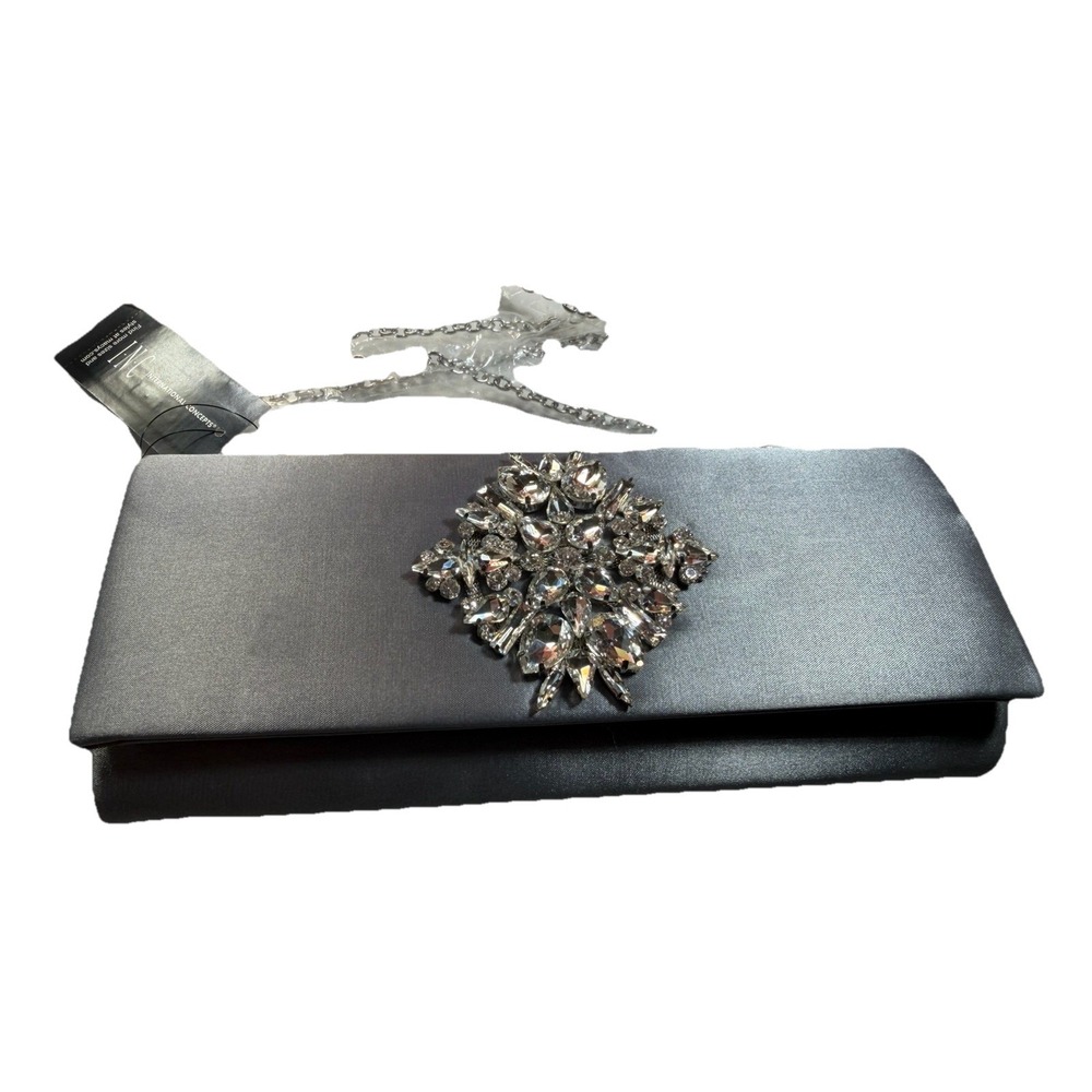NWT INC INTERNATIONAL CONCEPTS NICHKOLE Grey Satin Shoulder Clutch Msrp $79.50